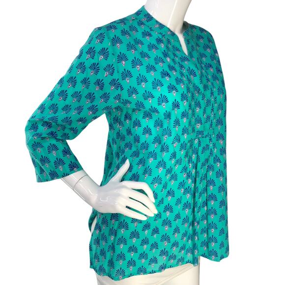 Roller Rabbit Womens Size M Top Checha Arles Shirt Tunic Split Neck 3/4 Sleeve - Picture 10 of 16
